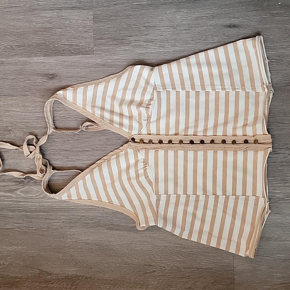 Free People Boho Striped Button Down Halter Top Size S -NWT